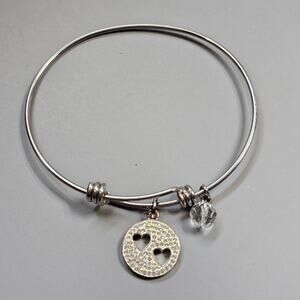 Sisters Forever Heart Charm Bracelet Adjustable Stainless Steel Bangle